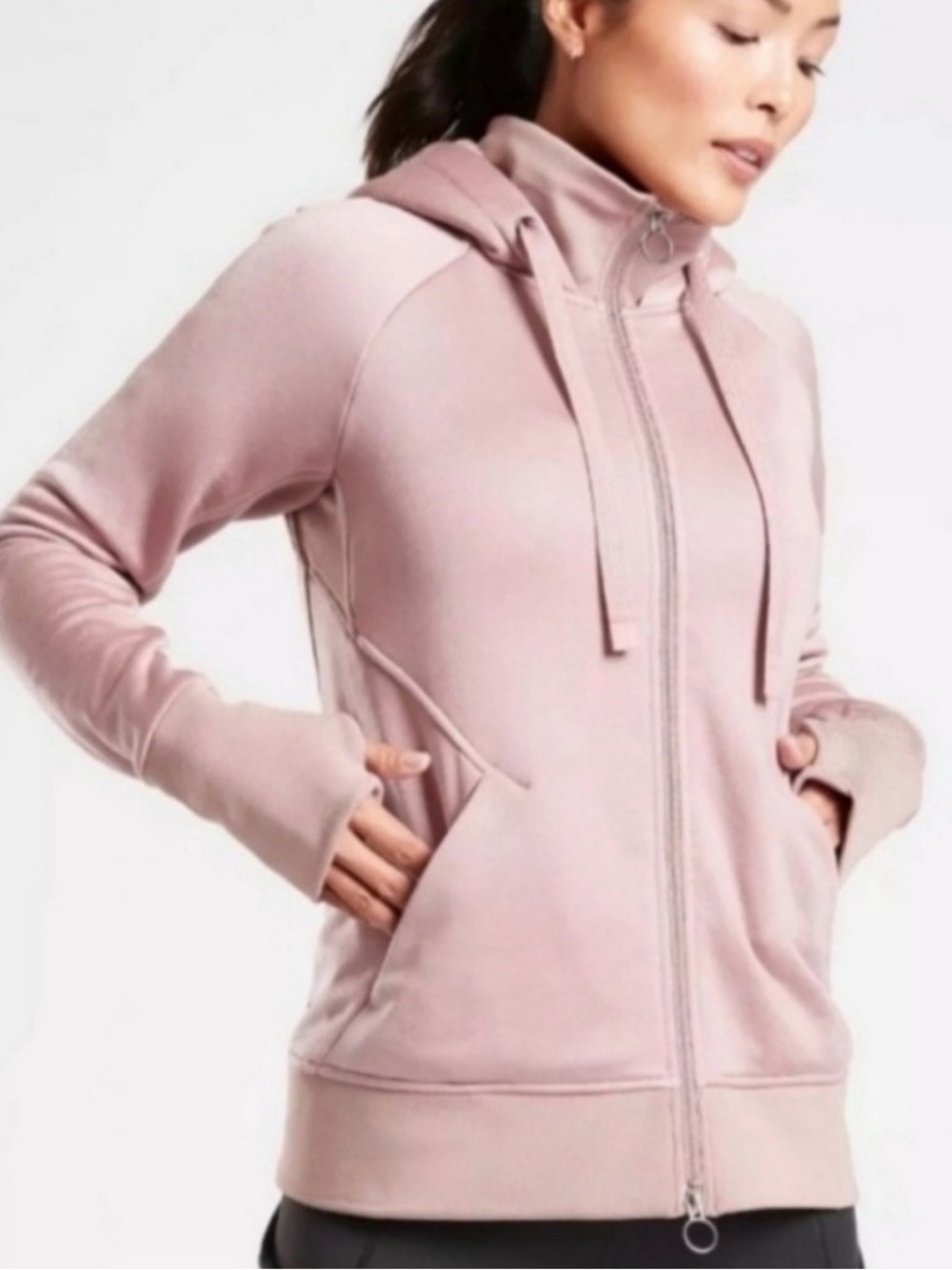 Athleta women’s Mauve Luxe Shine Fur lined Jacket size medium